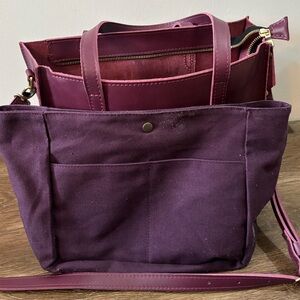 Large Portland Leather Lola Tote in Lollipop WITH purple canvas organizer